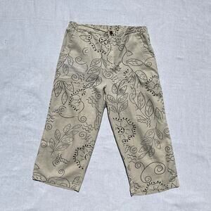 VTG Linen Cotton Wide Leg High Rise Pant Cropped Floral Garden Nature Y2k Large